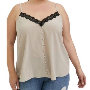 NWT Camisole Tank Top Women's Size Large Lace V Neck Sleeveless Tan Torrid Sz 0